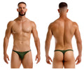 Dark green JOR 2235 Eros thong with subtle metallic trim on waistband shown from the back side