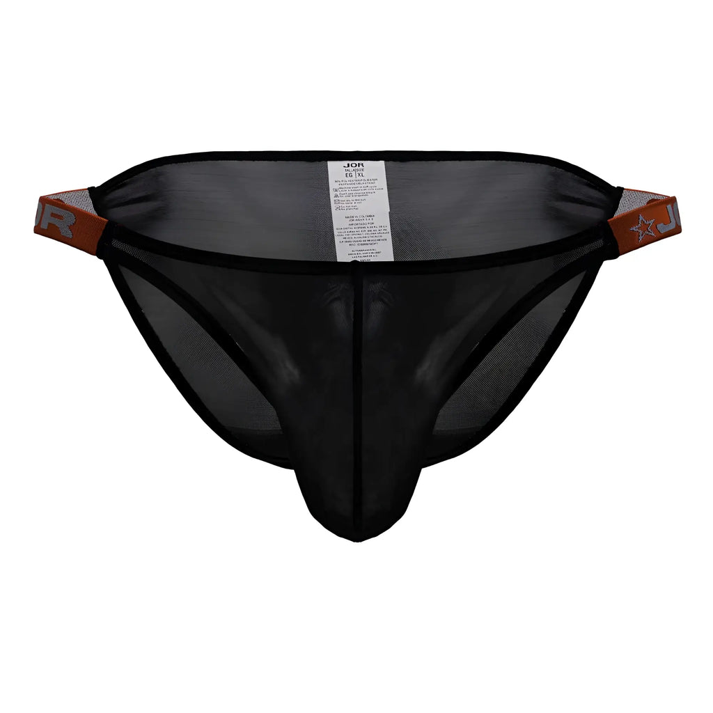 Black mesh thong with orange and silver branded side tabs from jor 2236 frost bikini color black collection