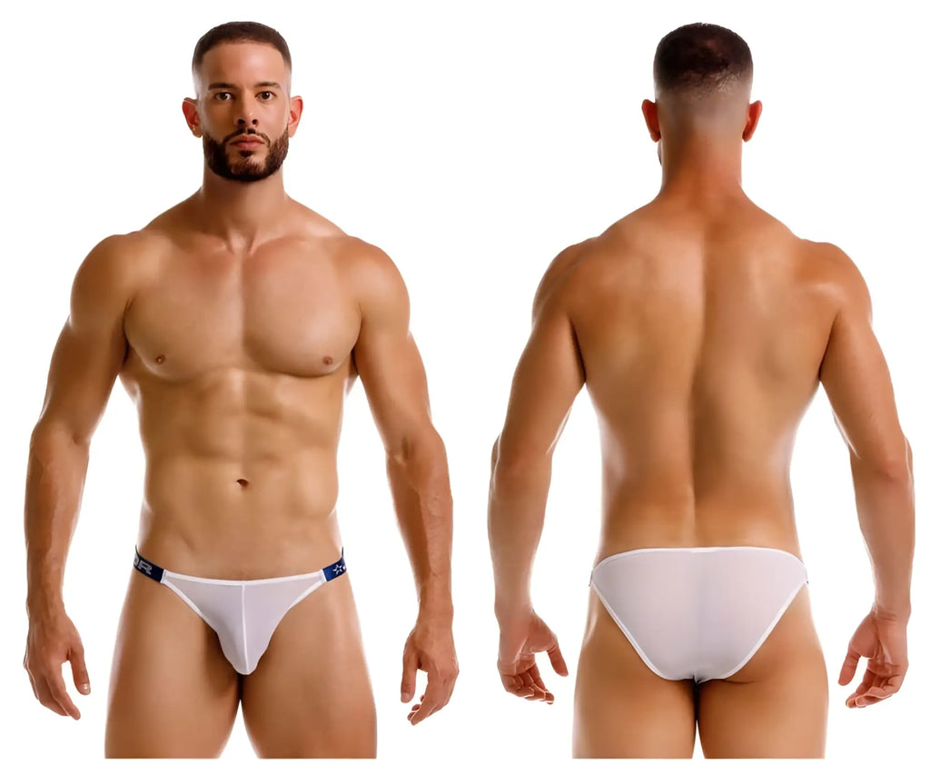 White athletic briefs jor 2236 frost bikini with blue trim and subtle logo on waistband for comfortable performance