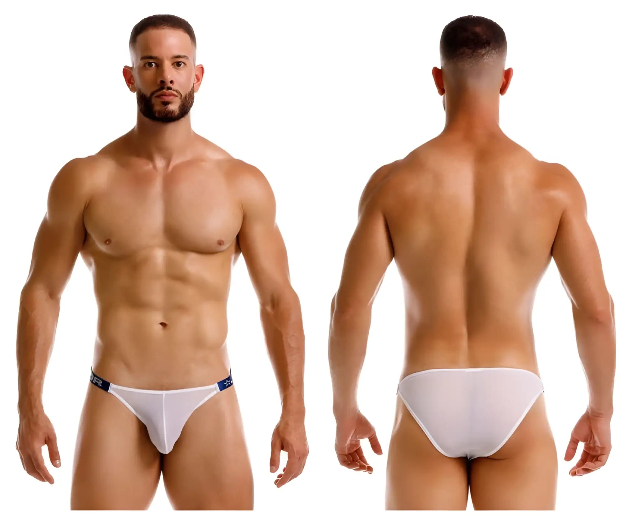 White athletic briefs jor 2236 frost bikini with blue trim and subtle logo on waistband for comfortable performance