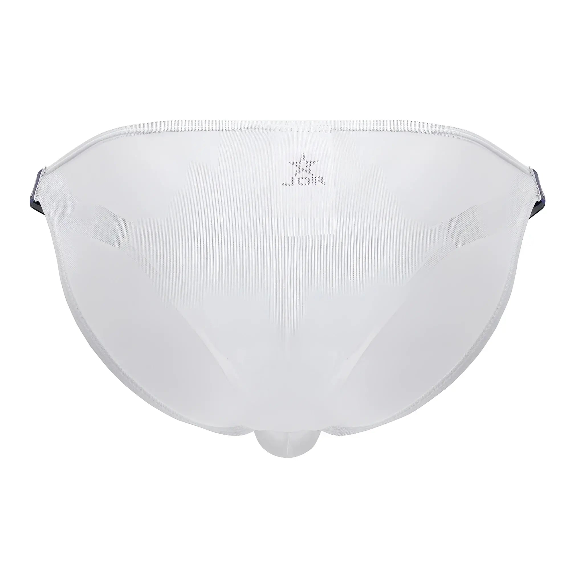 White mesh jor 2236 frost bikini briefs with black elastic side straps and subtle logo at center front