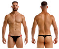 Black mesh thong with red trim and jor logo on waistband from jor 2238 frost thongs in black color