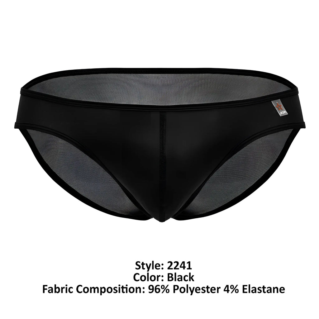 Black jor 2241 origin briefs with breathable mesh fabric and smooth solid black waistband and leg openings