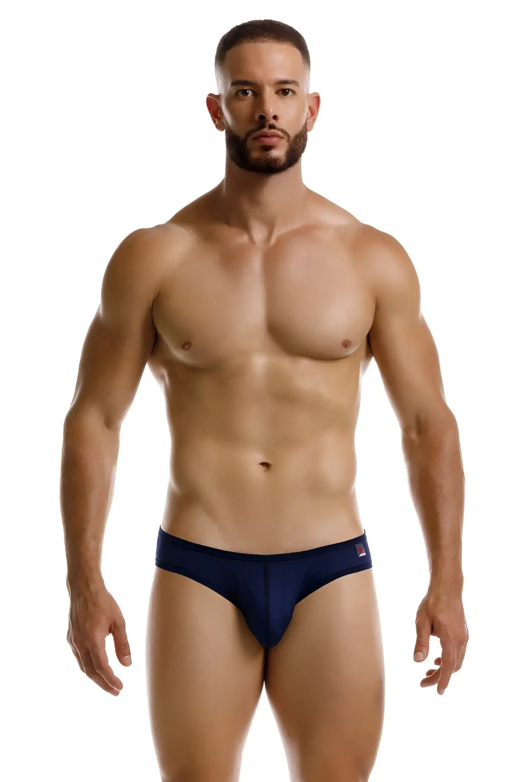 Navy blue JOR 2241 Origin briefs with a small red and white logo on the waistband for comfortable wear