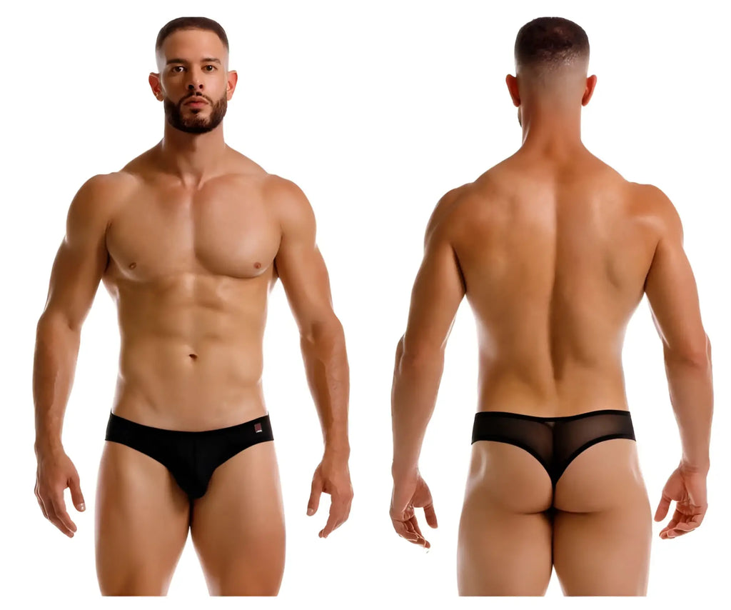 Black jor 2242 origin mesh briefs with solid waistband and red logo on the left side