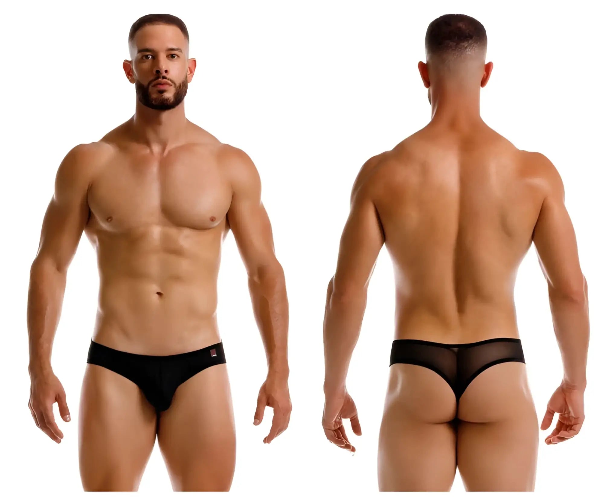 Black jor 2242 origin mesh briefs with solid waistband and red logo on the left side