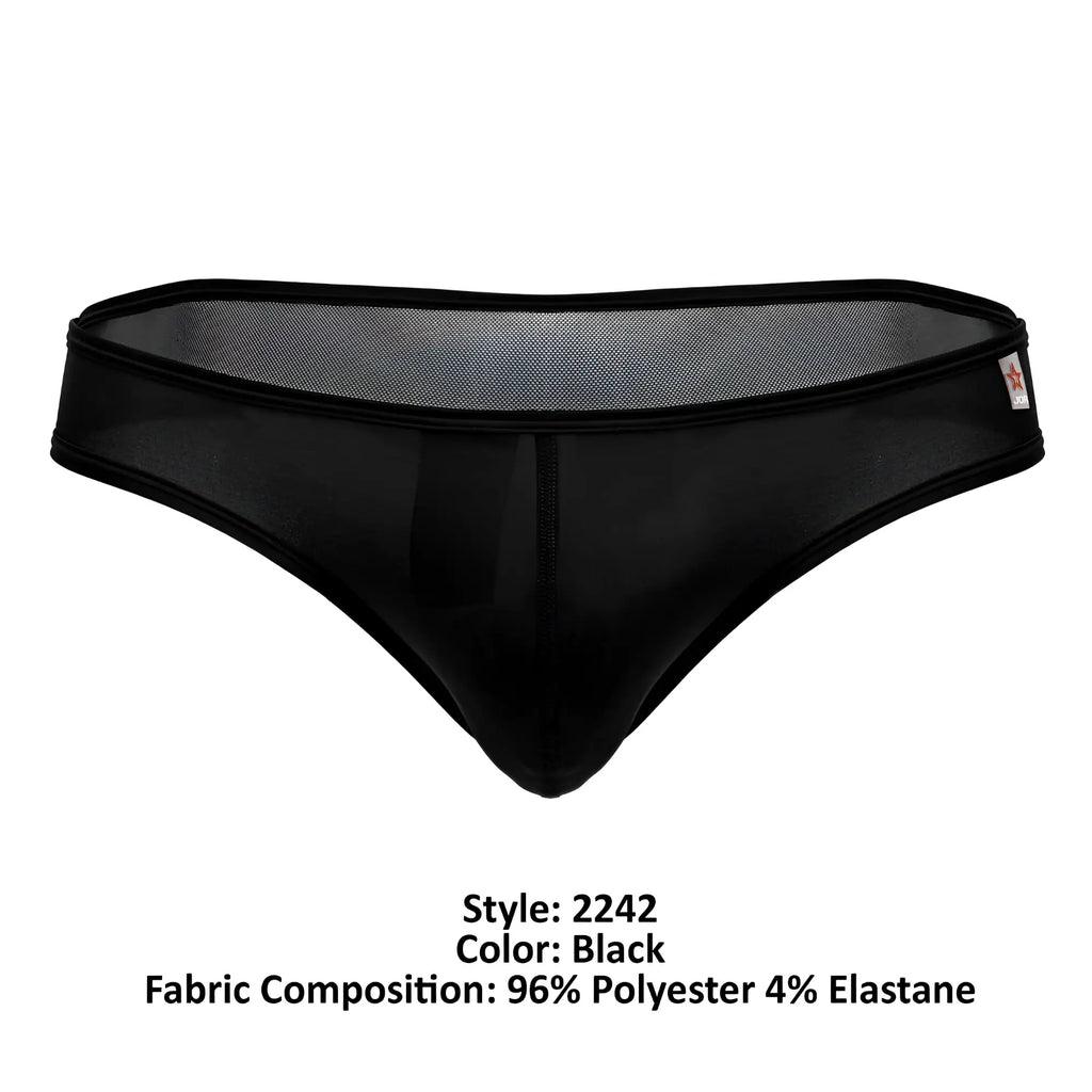 Black mesh JOR 2242 Origin thong with solid black waistband and leg openings made of 96 polyester and 4 elastane