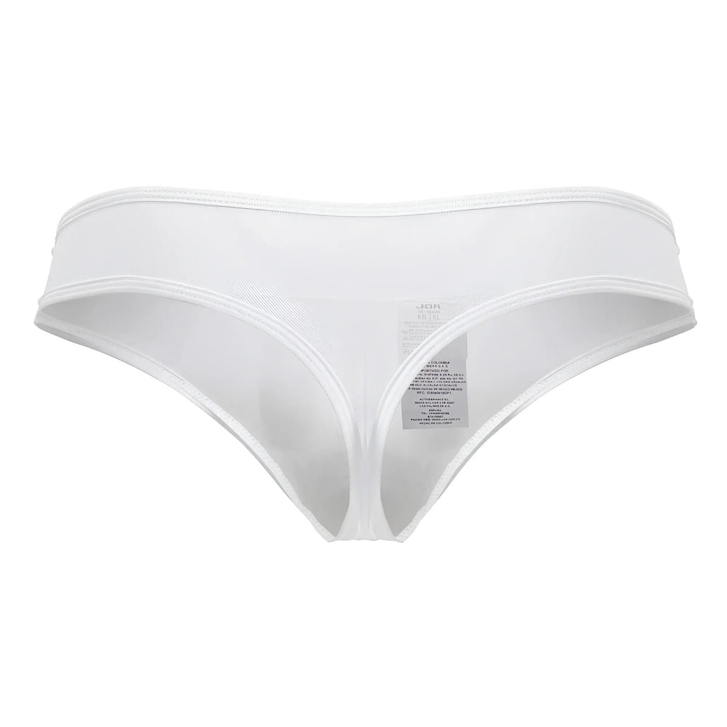 White jor 2242 origin thong with seamless white mesh design and subtle brand tag shown from the back side