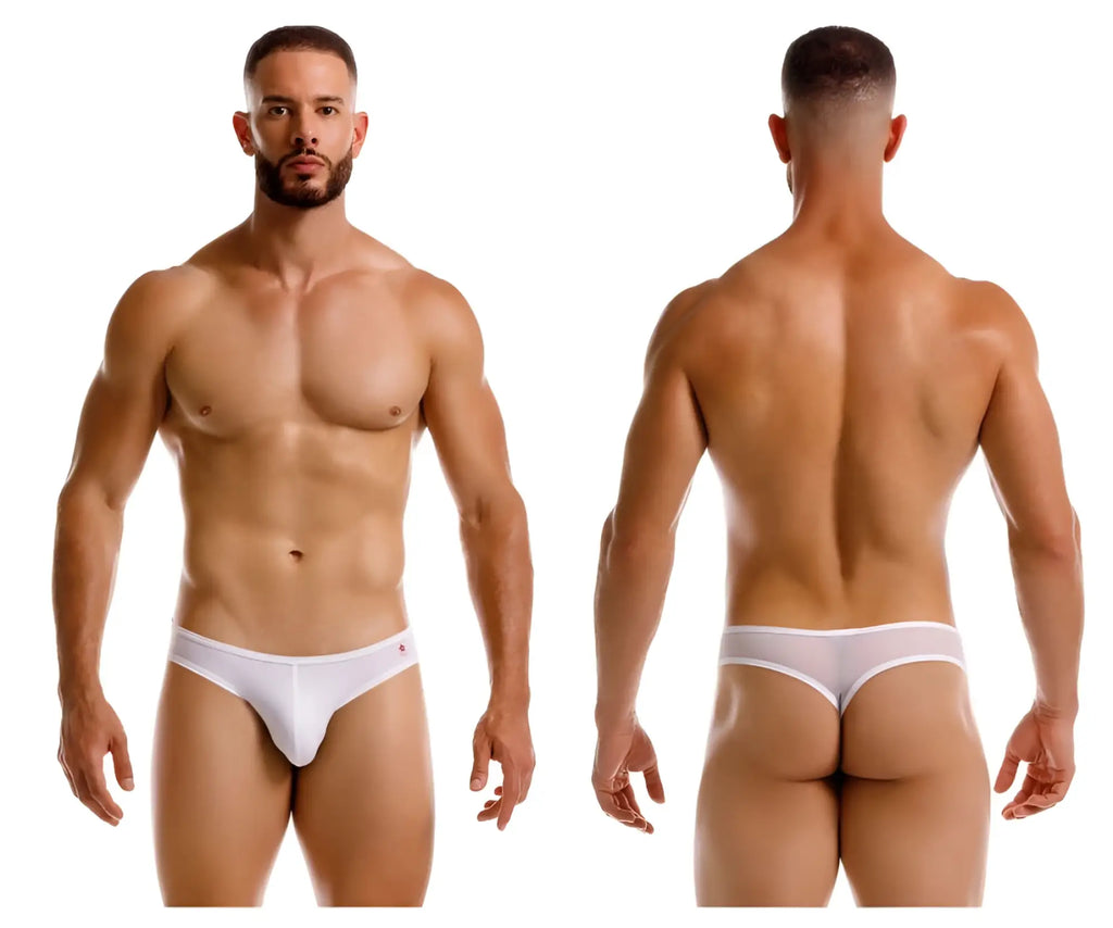 White jor 2242 origin thong briefs with a small pink logo on the left hipband made of soft fabric