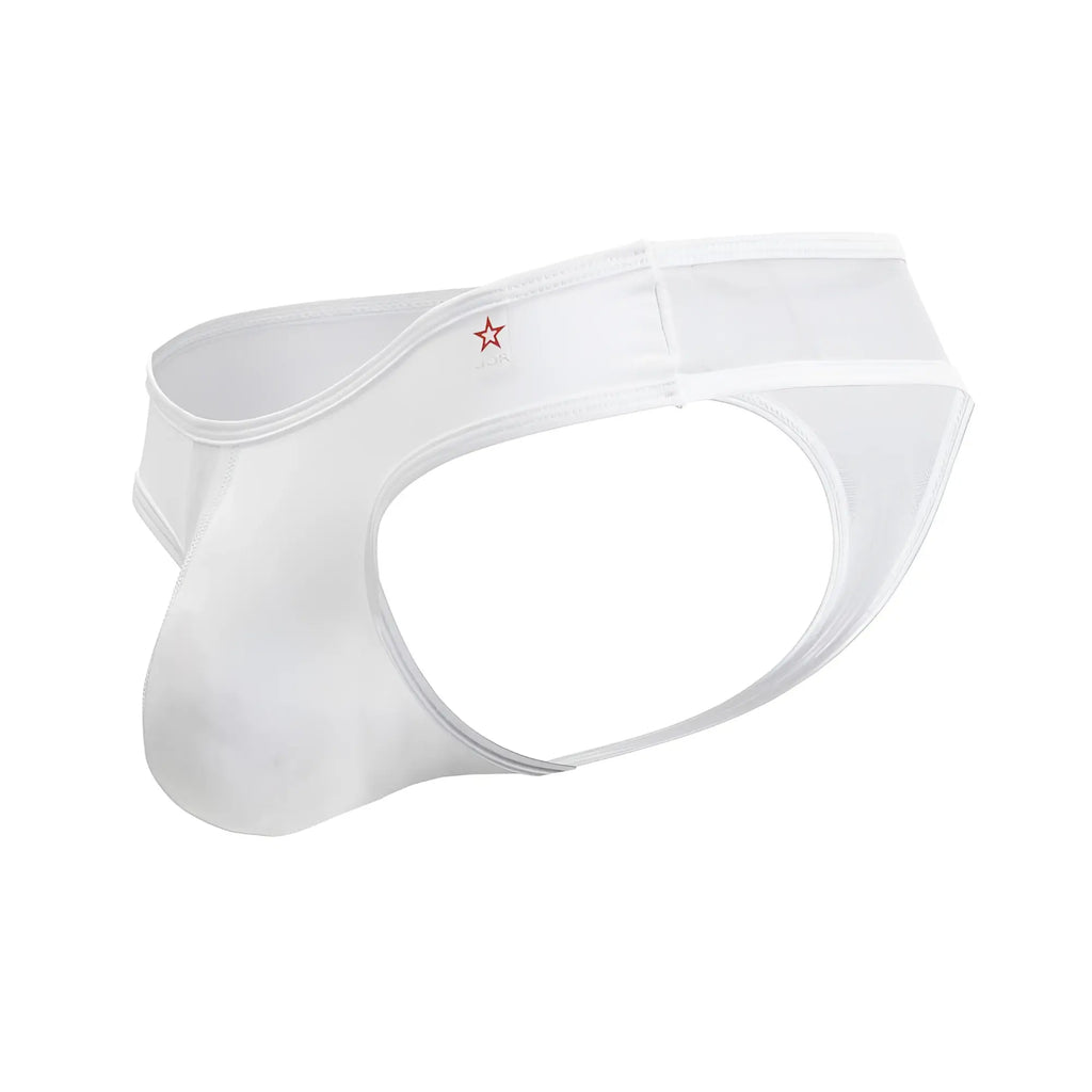 White sheer mesh briefs with a small red star emblem on the waistband from jor 2242 origin thongs color white collection