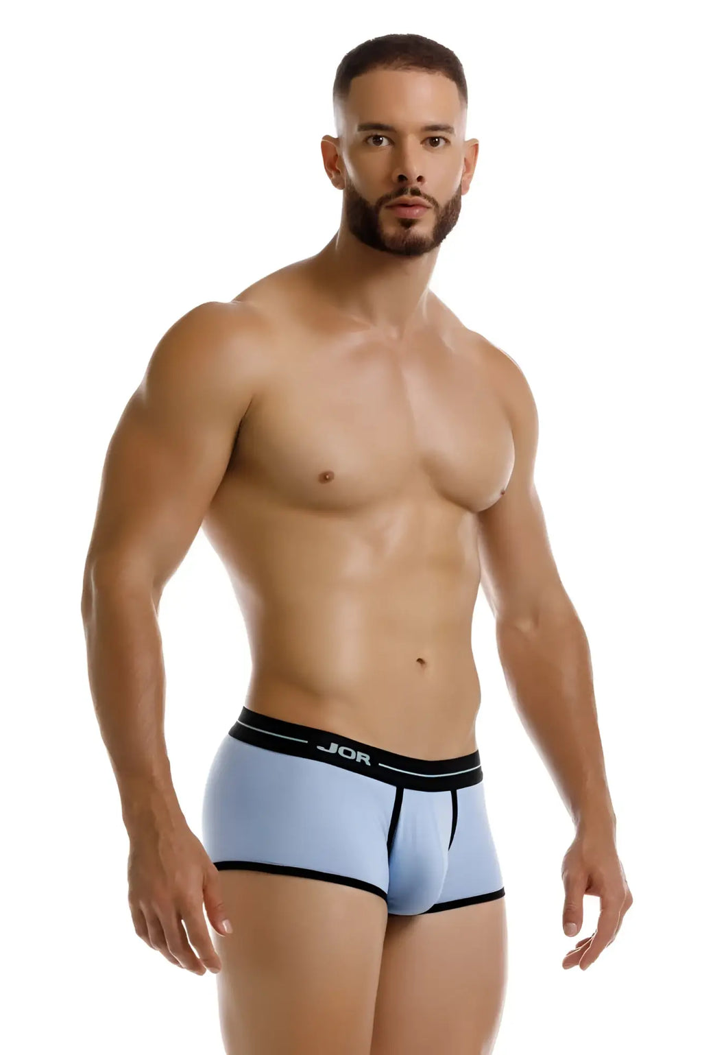 Light blue JOR 2243 Astra trunks boxer briefs with black trim and sleek modern design for comfortable wear