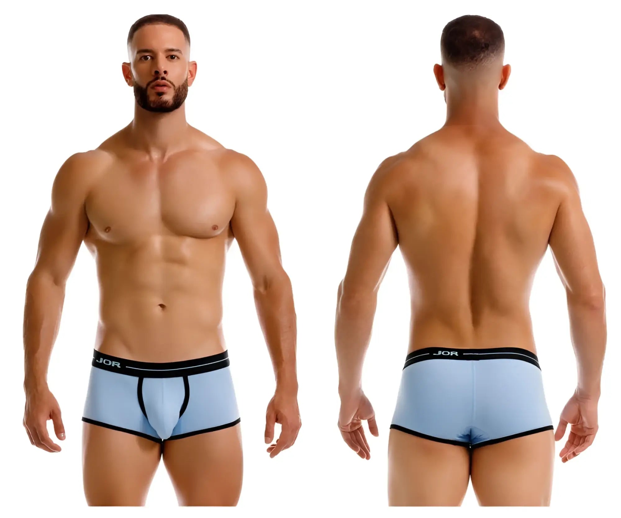 Light blue jor 2243 astra trunks boxer briefs with black trim and jor logo waistband for comfortable wear