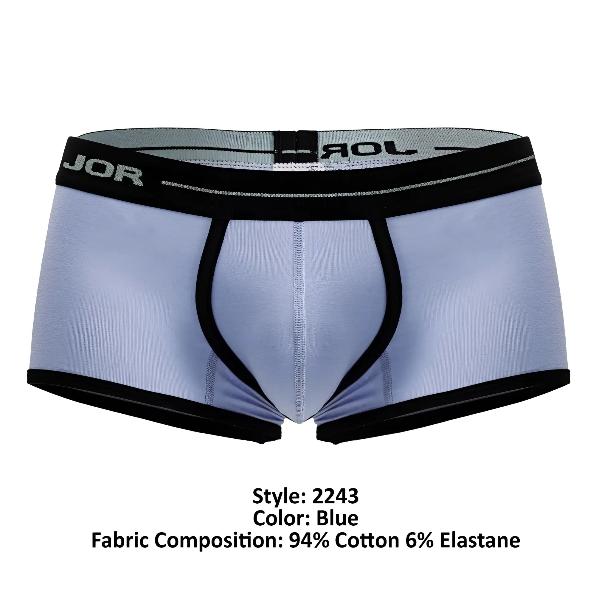 Light blue jor 2243 astra men’s briefs with black trim and elastic waistband for comfortable everyday wear