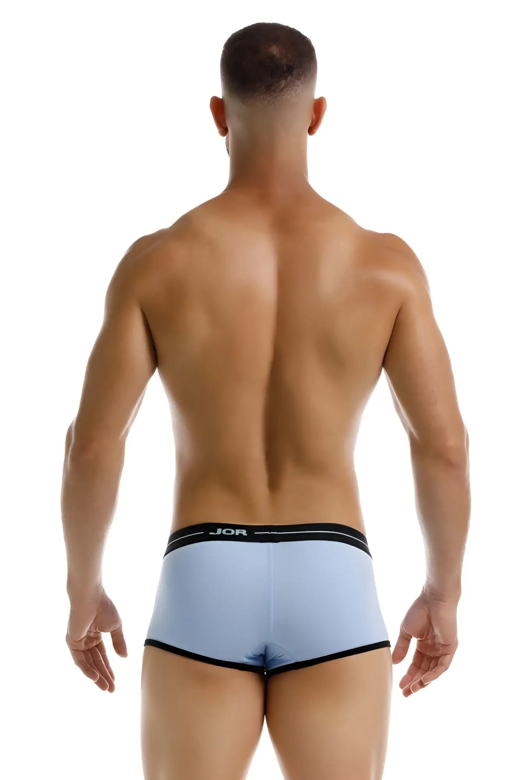 Light blue jor 2243 astra trunks men’s briefs with black trim offering comfortable support in breathable fabric