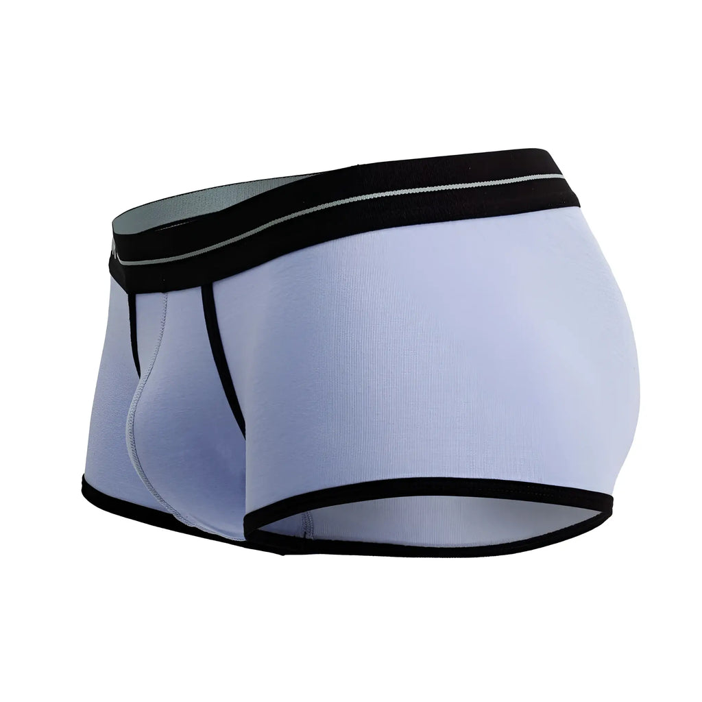 Light blue jor 2243 astra trunks men’s briefs with black trim and a subtle gray stripe along the waistband
