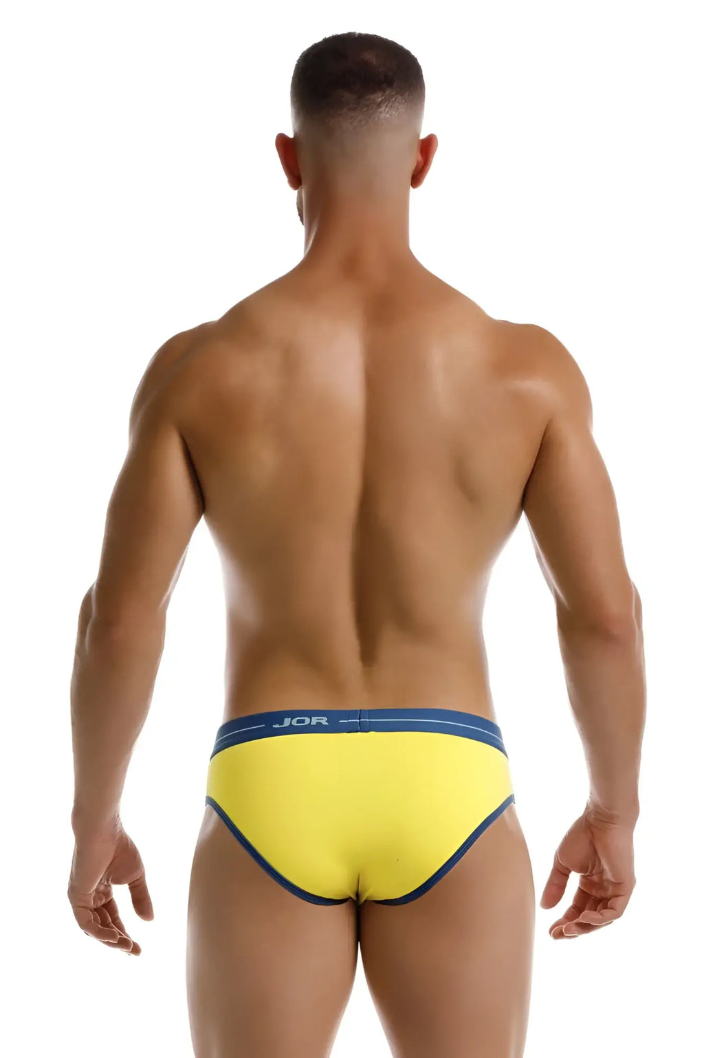 Jor 2244 Astra briefs in bright yellow with navy blue trim and waistband for comfortable everyday wear