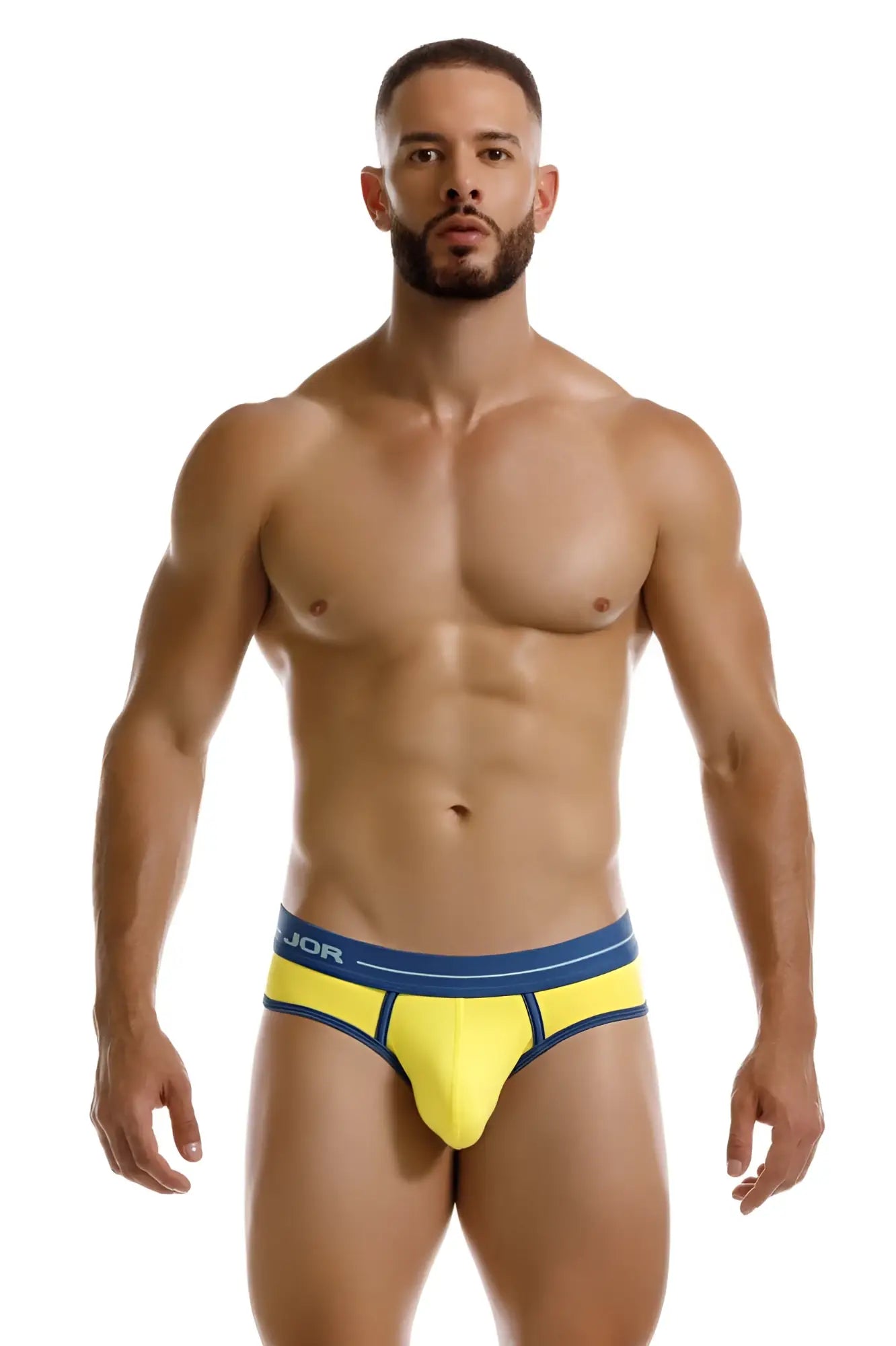 Bright yellow and navy blue jor 2244 astra briefs with sleek modern design for athletic use