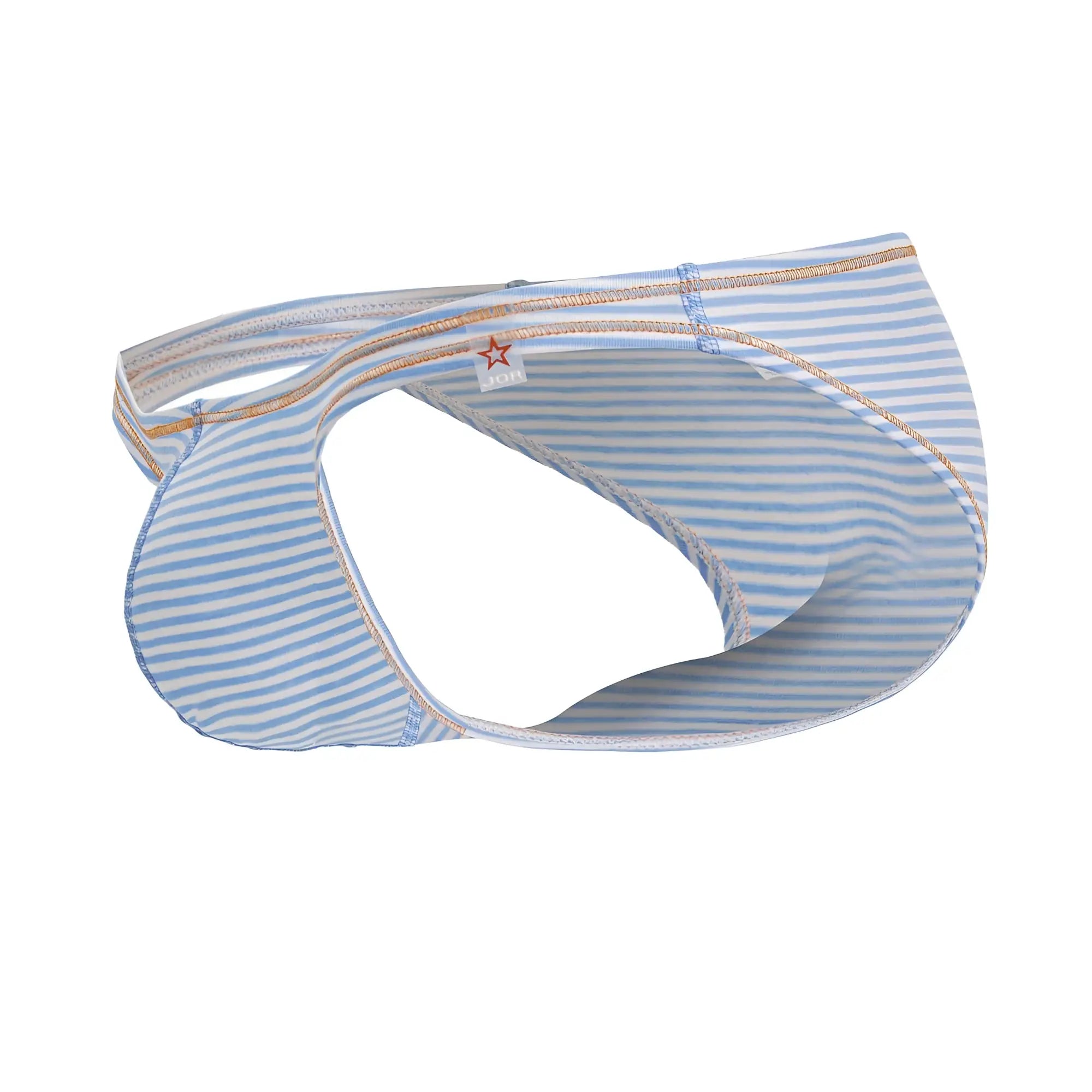 Jor 2249 sour bikini briefs in light blue and white stripes with beige stitching for comfortable swimwear use