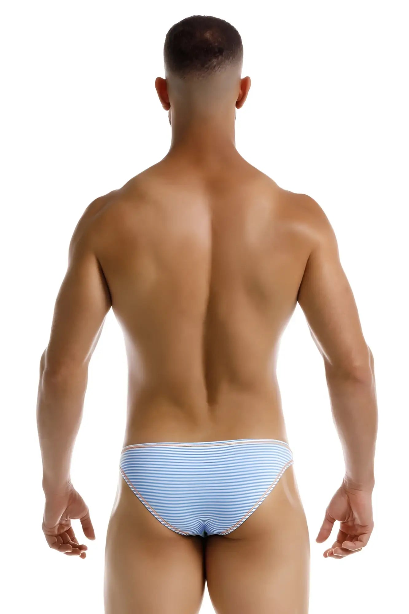 Light blue and white striped jor 2249 sour bikini swim trunks with a snug tailored fit for swimming and beachwear