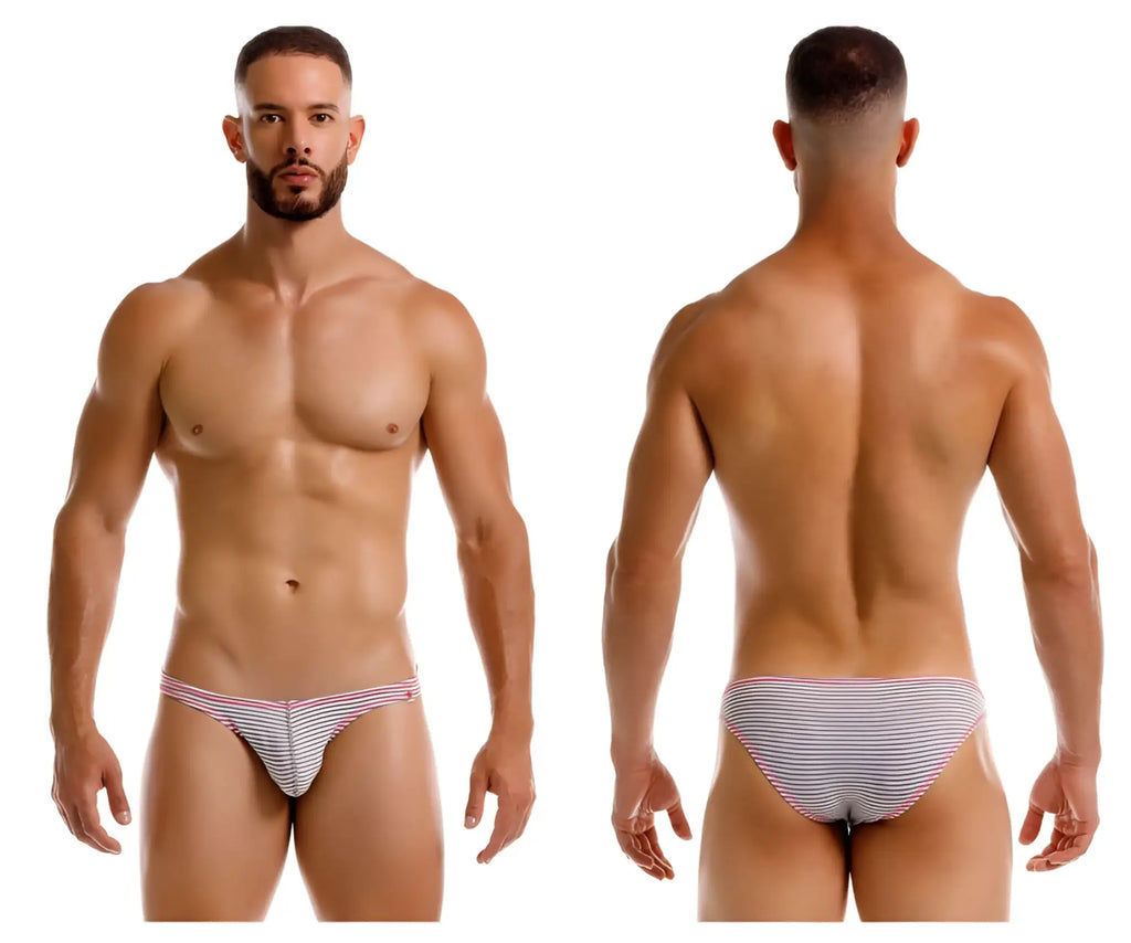 Men’s jor 2249 sour bikini briefs in thin red and white horizontal stripes with gray color accents