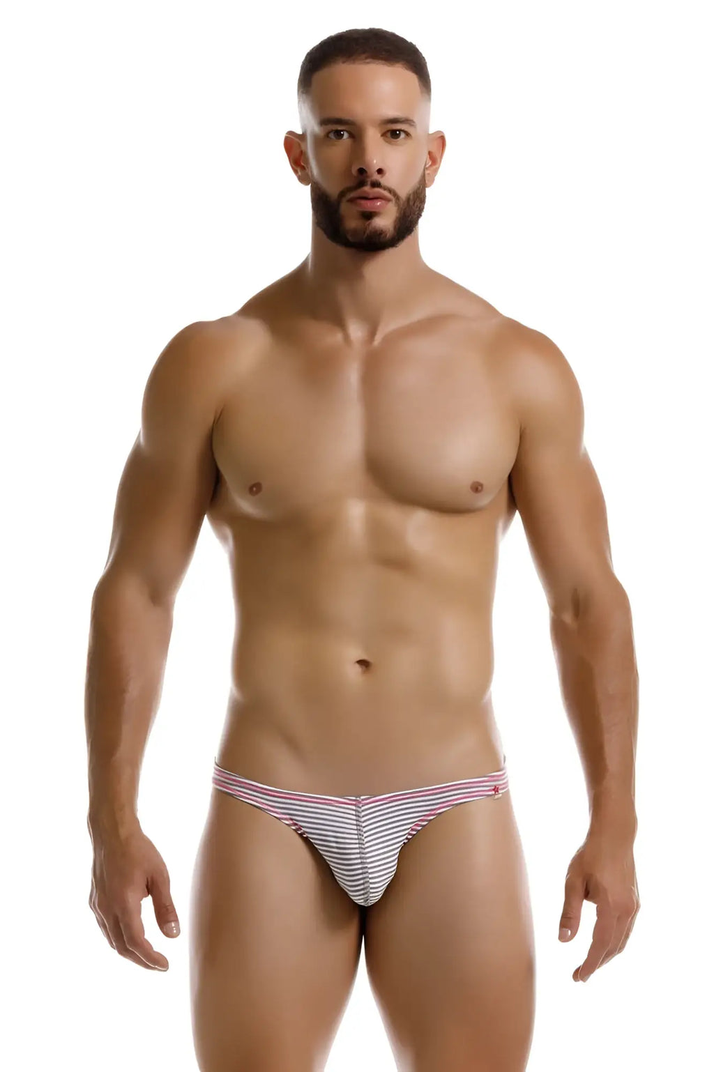 Striped men’s briefs in white and red from jor 2249 sour bikini color gray collection, comfortable fit