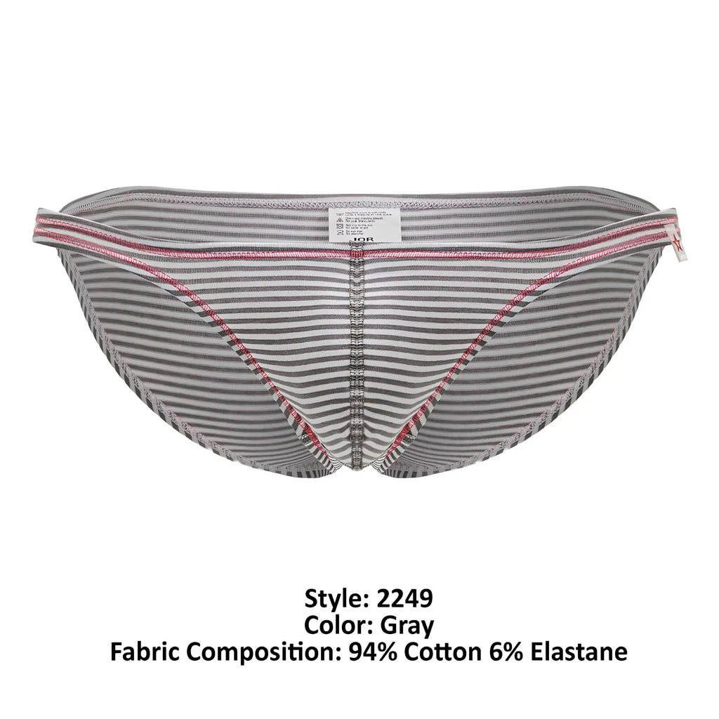 Gray striped jor 2249 sour bikini briefs with pink trim made of cotton elastane blend for comfortable wear