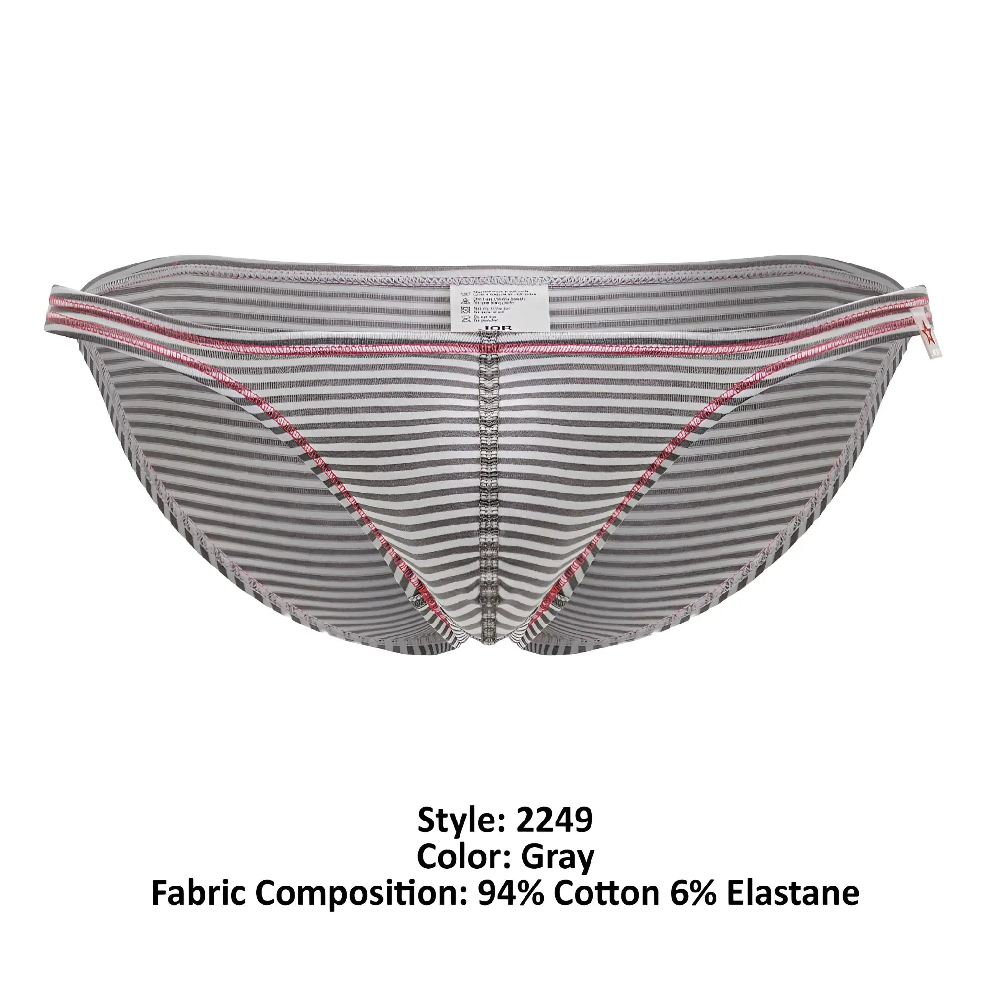 Gray striped jor 2249 sour bikini briefs with pink trim made of cotton elastane blend for comfortable wear