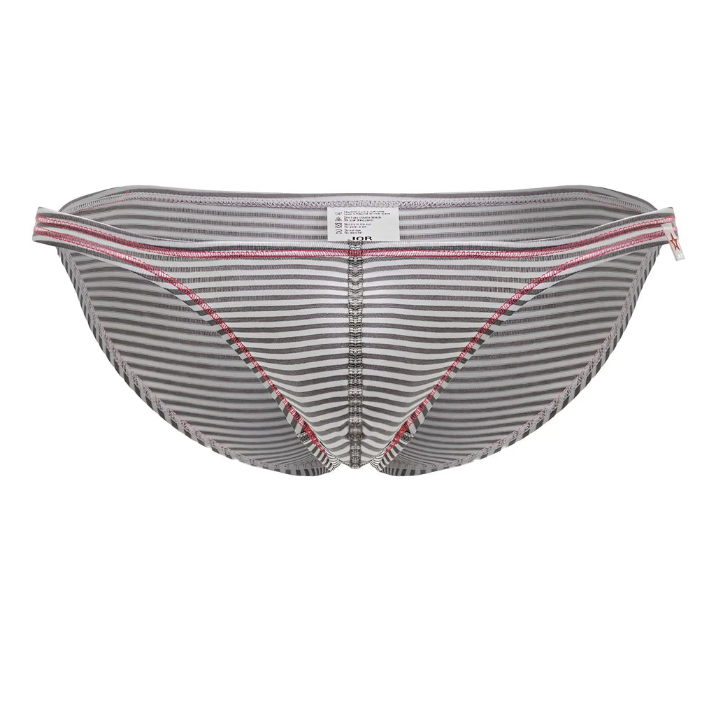 Gray and white striped men’s briefs jor 2249 sour bikini color gray with pink trim on waistband and leg openings