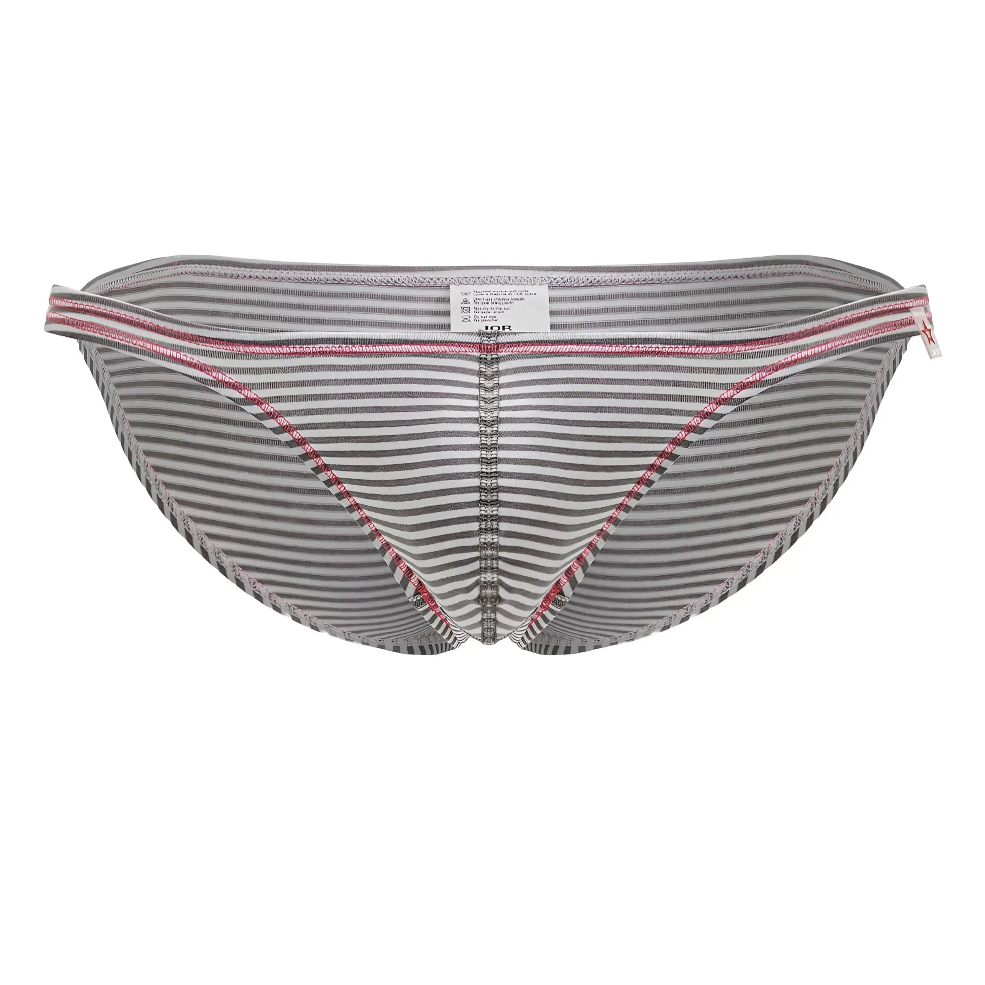 Gray and white striped men’s briefs jor 2249 sour bikini color gray with pink trim on waistband and leg openings