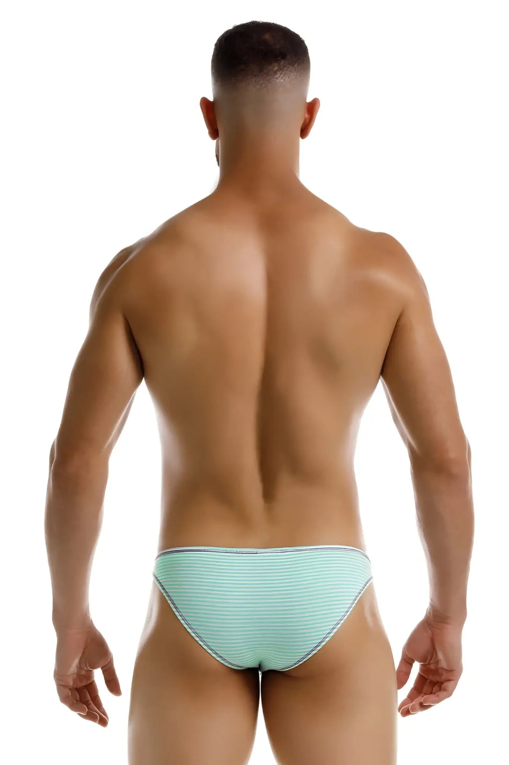 Jor 2249 sour bikini color mint light blue striped swim trunks with subtle white trim for swimming and beachwear
