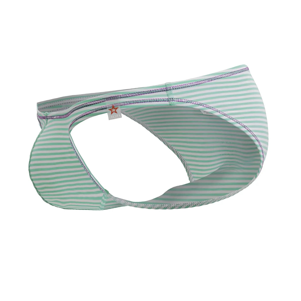 Light green and white striped cotton briefs with subtle gray trim jor 2249 sour bikini color mint front view