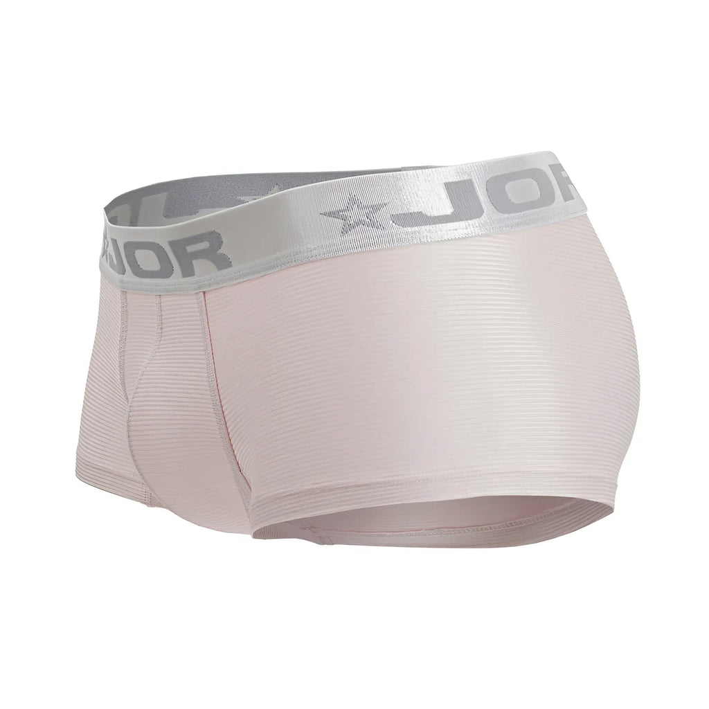 Light pink ribbed men’s briefs with silver elastic waistband featuring jor logo and star emblem jor 2251 bright trunks
