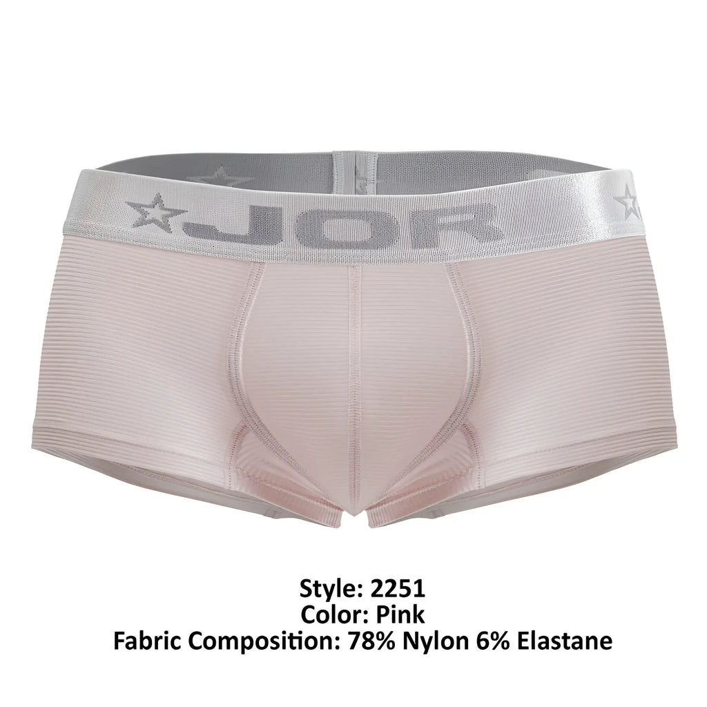 Pink jor 2251 bright trunks men’s briefs with ribbed texture and gray waistband featuring the brand logo