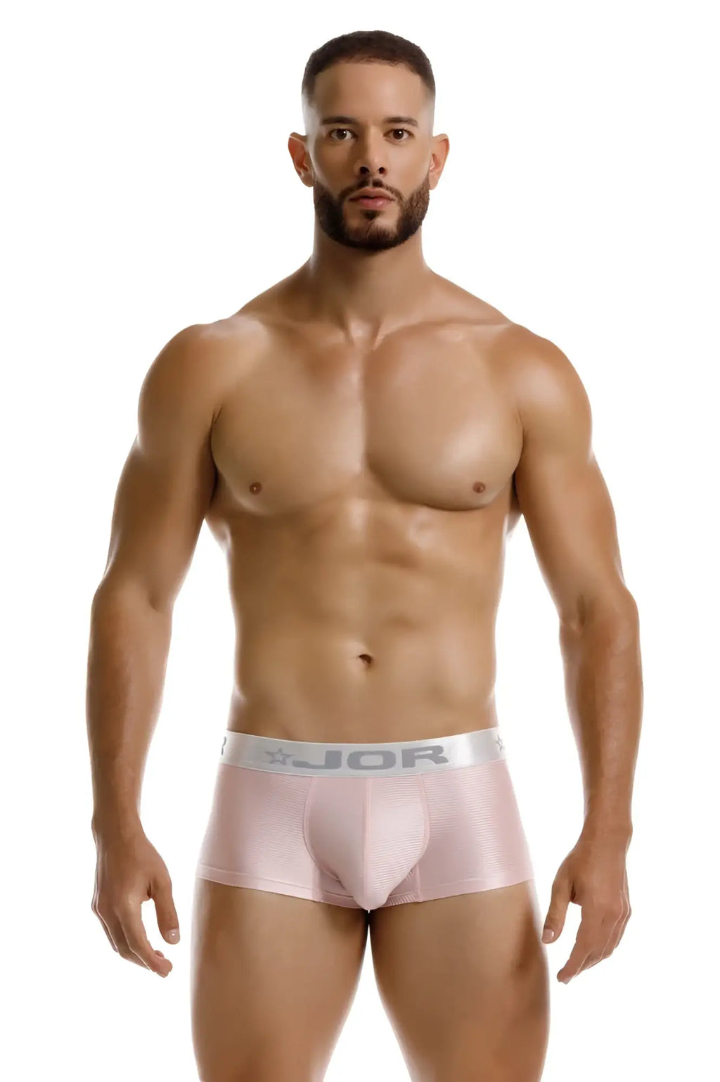 Pink jor 2251 bright trunks men’s briefs with a silver waistband featuring a comfortable stretch fabric