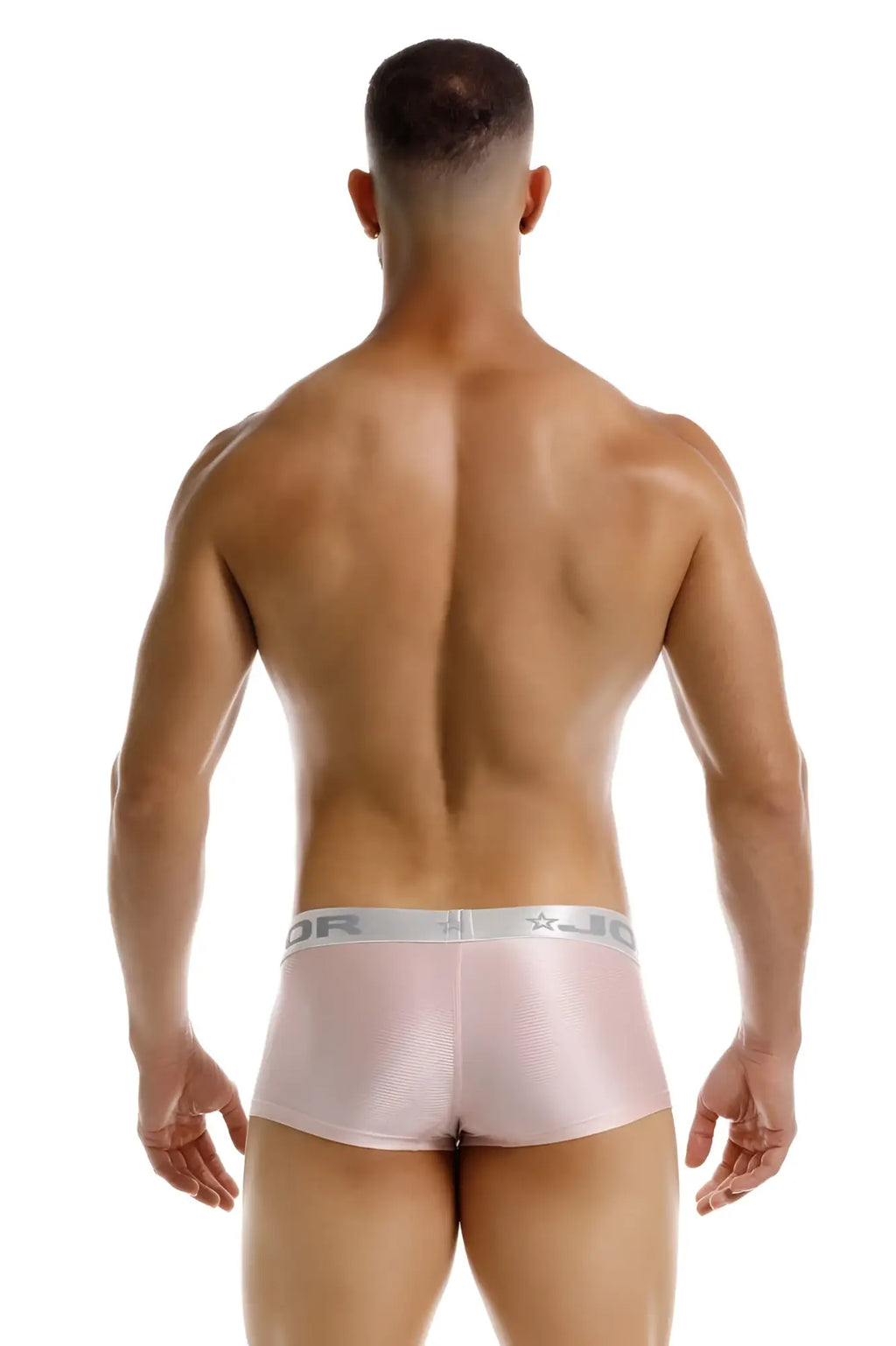 Pink metallic-textured jor 2251 bright trunks briefs with silver waistband featuring jo logo and star emblem