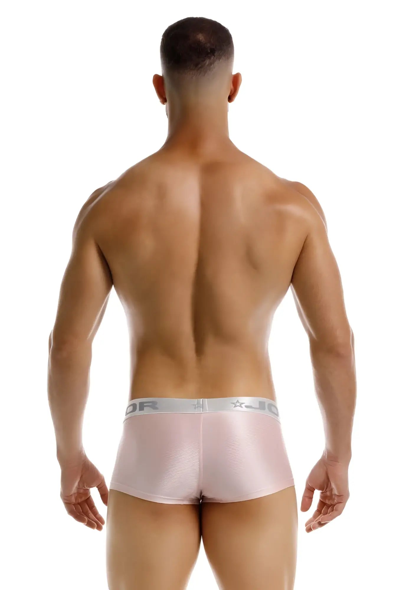 Pink metallic-textured jor 2251 bright trunks briefs with silver waistband featuring jo logo and star emblem