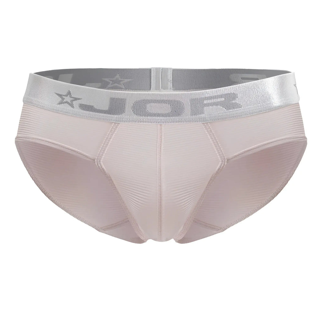 Beige jor men’s briefs with a silver waistband featuring the logo and star motifs from jor 2252 bright briefs pink collection