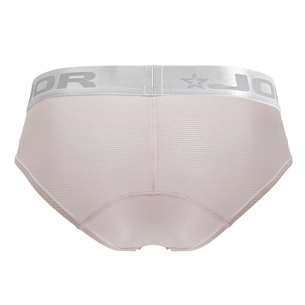 Beige textured briefs with silver elastic waistband featuring jor brand name and star logo in jor 2252 bright briefs pink