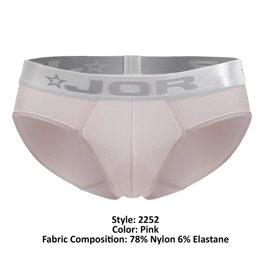 Pink jor 2252 bright briefs with silver star and brand logo waistband men’s underwear