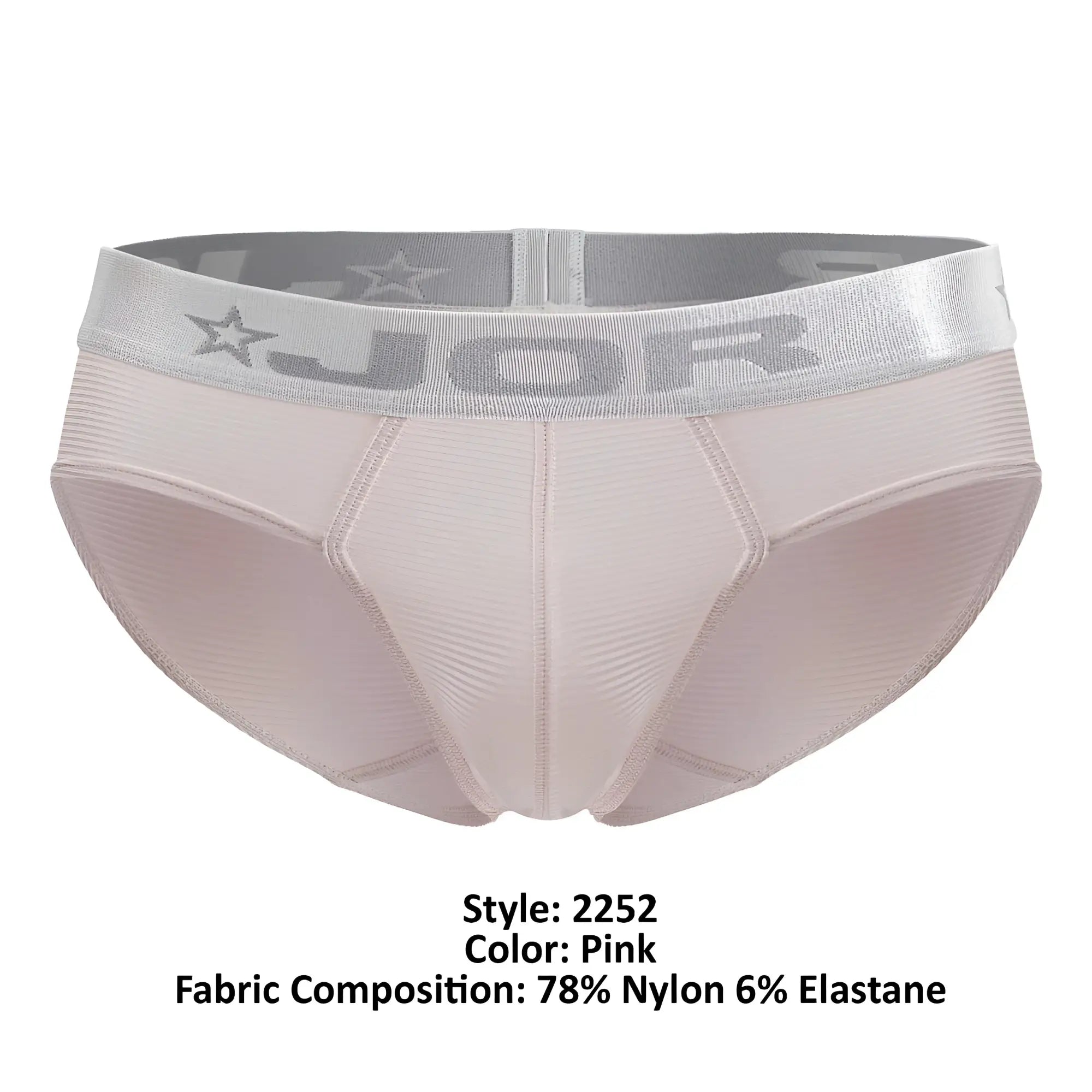 Pink jor 2252 bright briefs with silver star and brand logo waistband men’s underwear