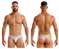 Light pink jor 2253 bright thong briefs with silver waistband featuring jor logo and star emblem visible from the back