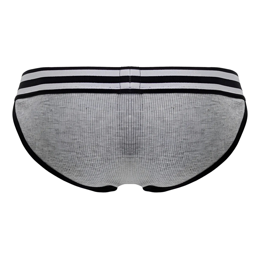 Gray JOR 2255 Rush Bikini briefs with ribbed fabric, black trim, and two horizontal waistband stripes