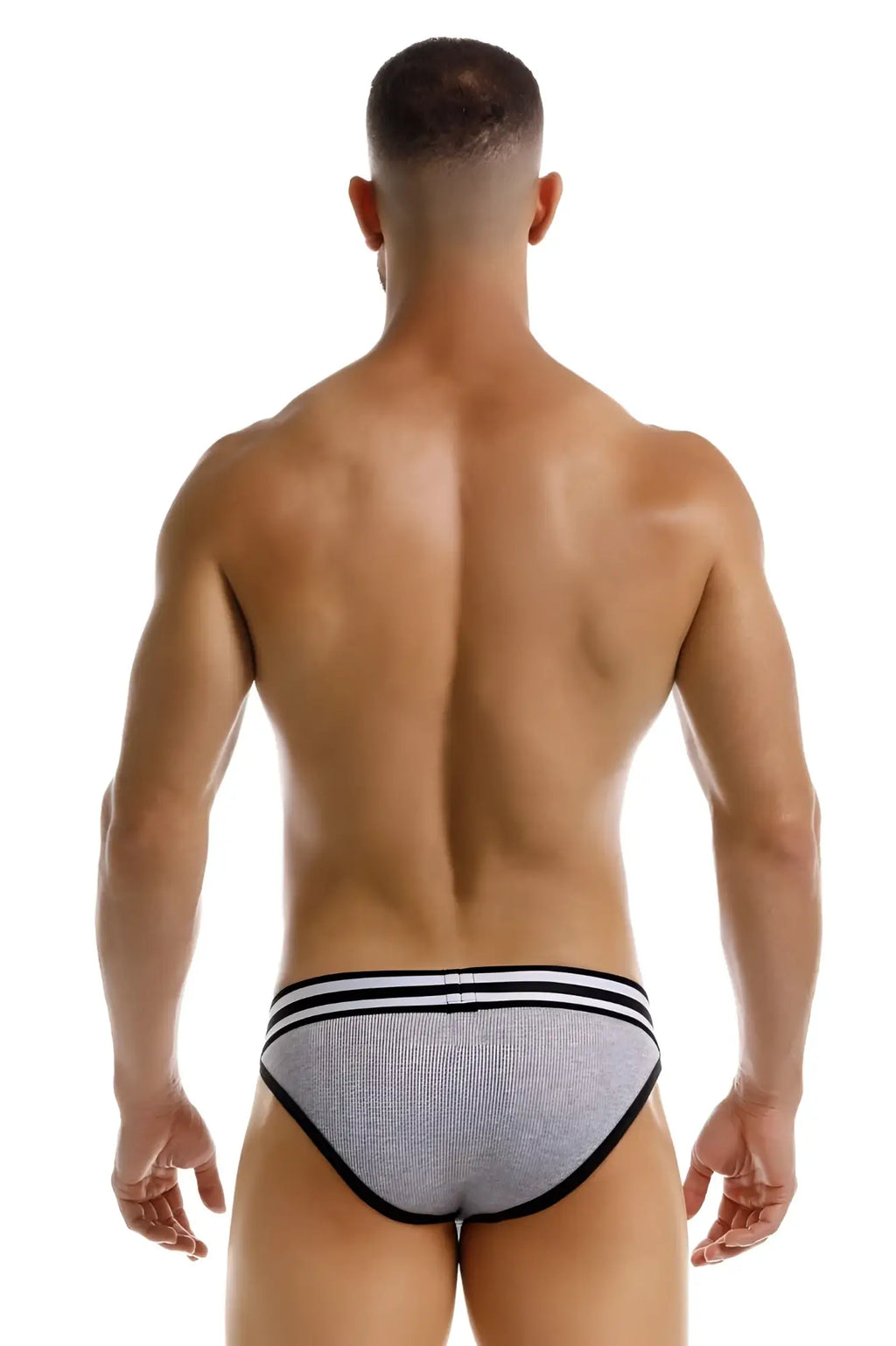 Jor 2255 rush bikini gray briefs with gray textured fabric black trim and three horizontal waistband stripes