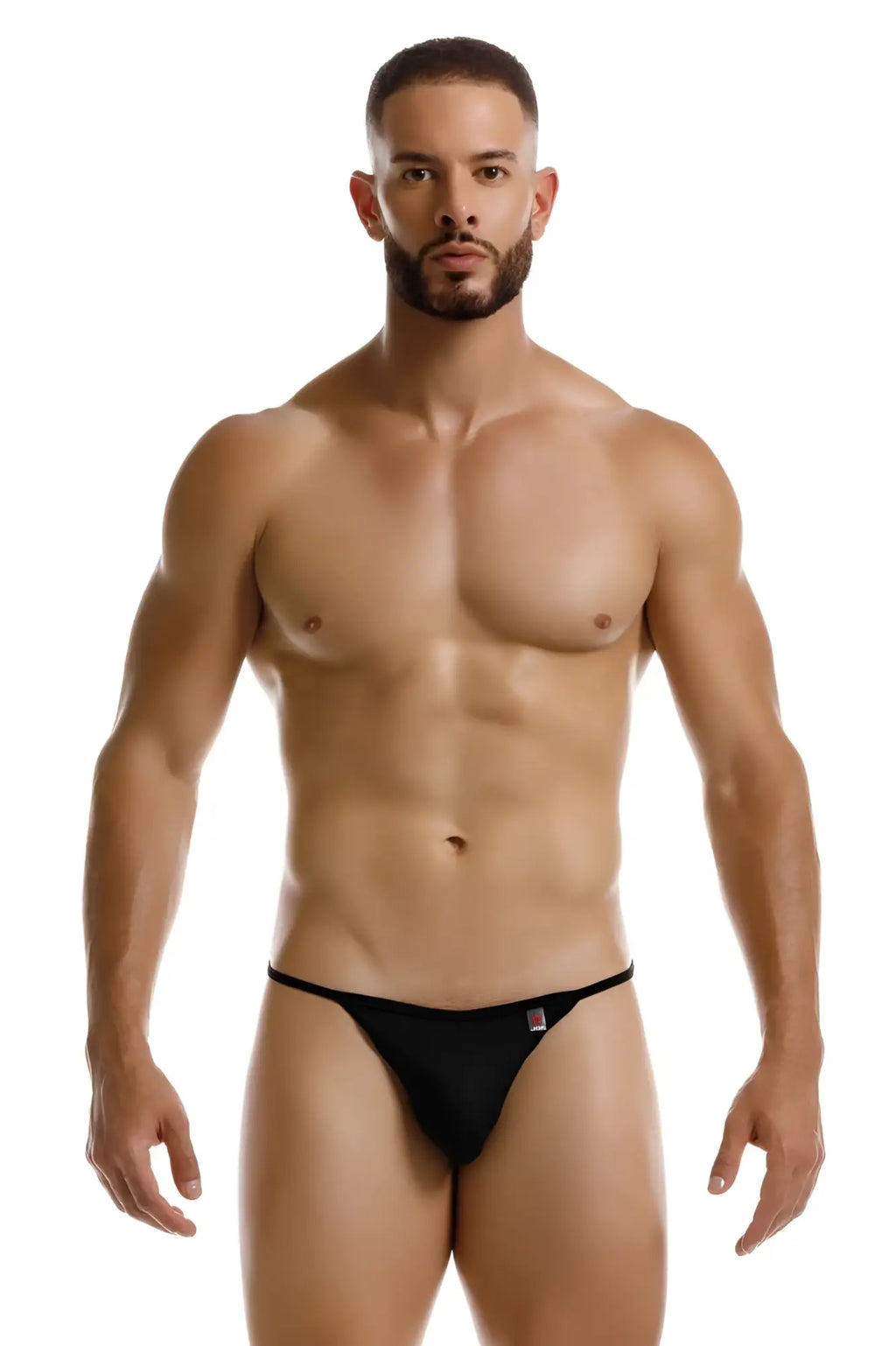 Black JOR 2257 Axel bikini thong with small red and white logo on the left hipband shown from the back side
