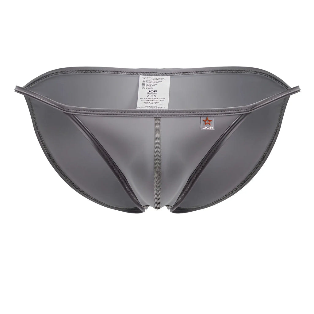 Gray jor 2257 axel bikini briefs with sleek form-fitting design and subtle stitching details front view