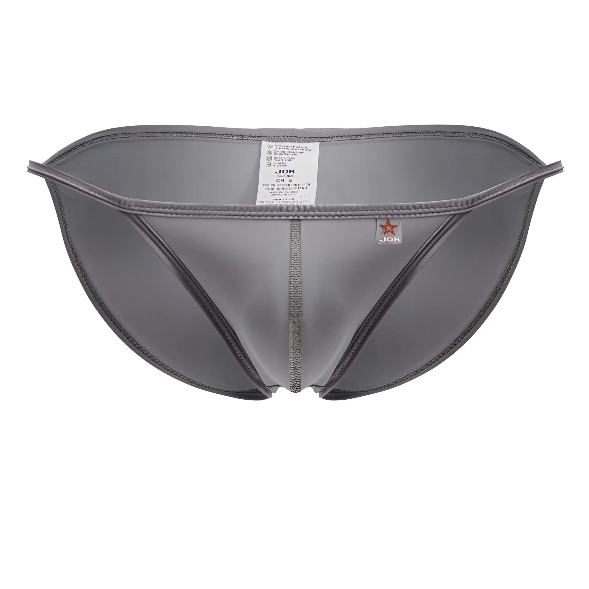 Gray jor 2257 axel bikini briefs with sleek form-fitting design and subtle stitching details front view