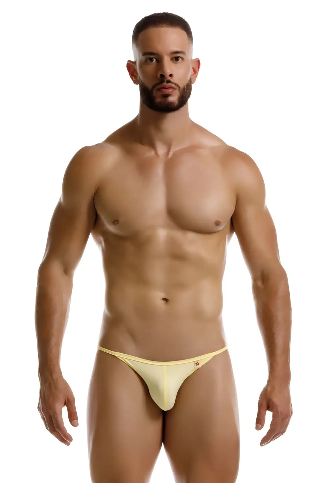 A sleek pale yellow JOR 2257 Axel bikini thong with a subtle logo on the sideband