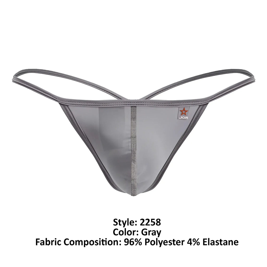 Gray jor 2258 axel g-string thong with sheer front panel and thin supportive straps in gray color