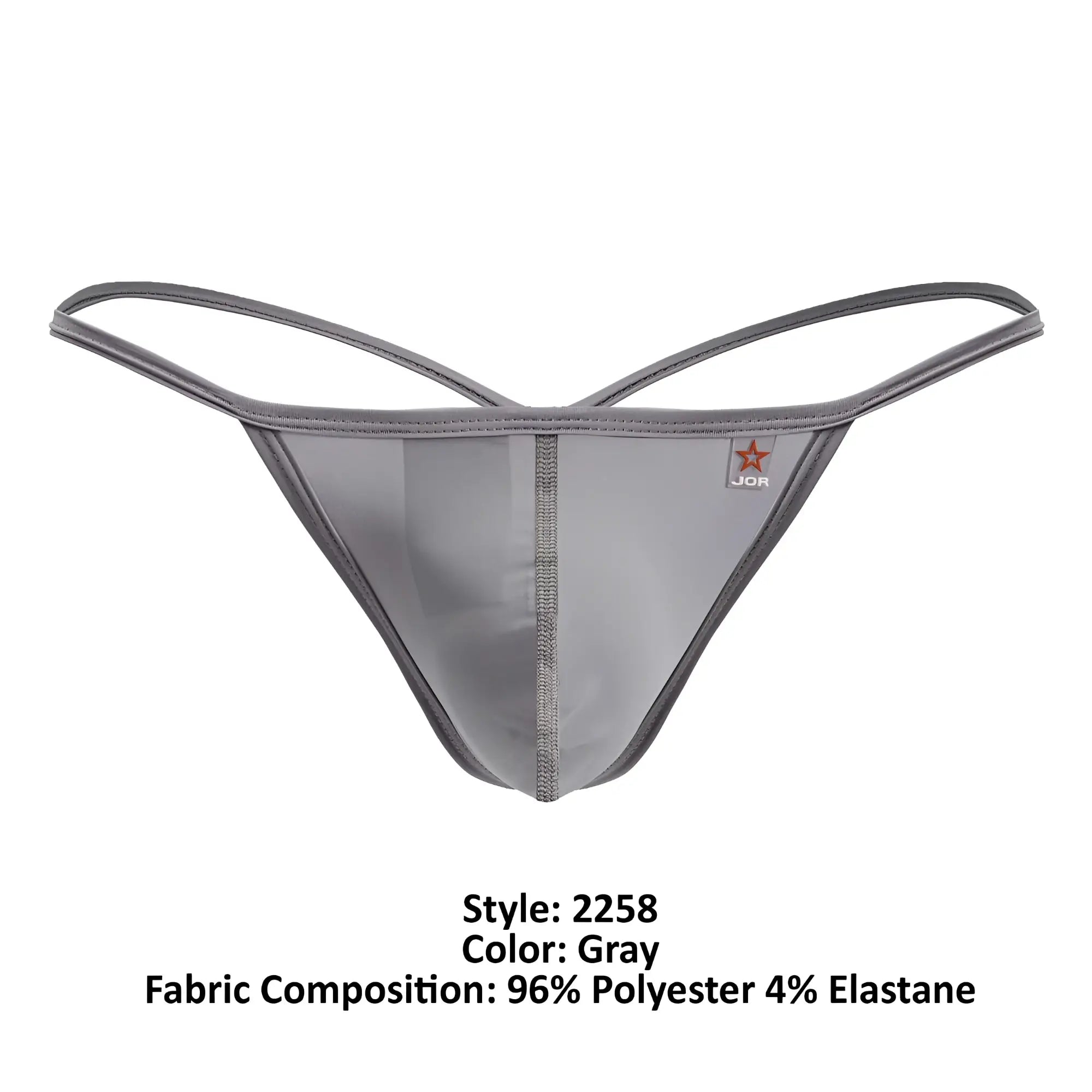 Gray jor 2258 axel g-string thong with sheer front panel and thin supportive straps in gray color