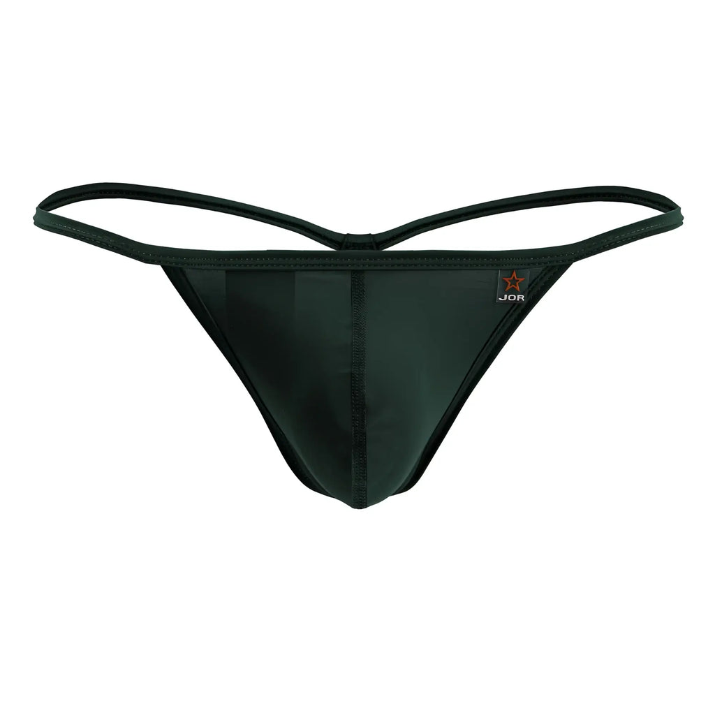 Jor 2258 Axel g-string green thong with smooth glossy fabric and thin elastic straps shown from the back side